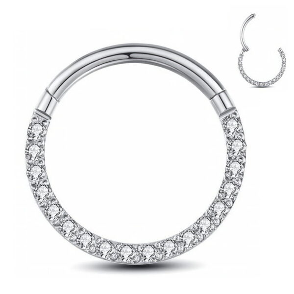 16G Clear CZ Hinged Segment Earring Septum Ring